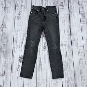 Madewell The Perfect Vintage Jean Crop Straight 25 Black Distressed High Rise